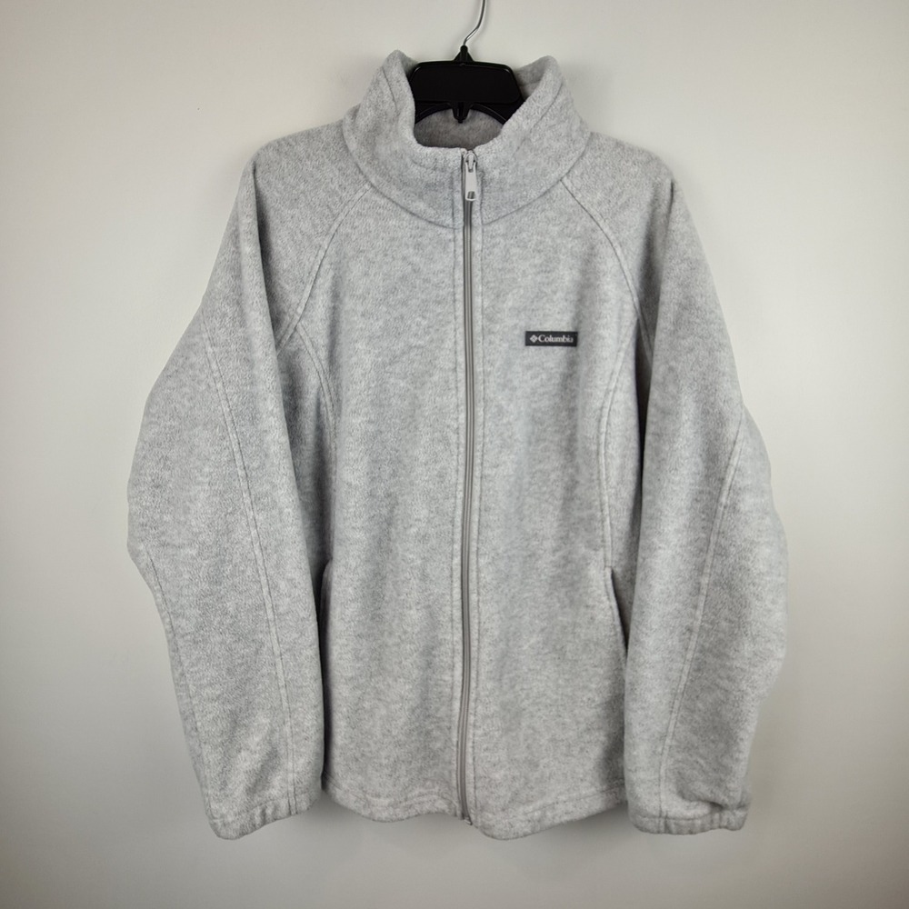 Columbia Womens Plus 2X Gray Fleece Full Zip Jacket Mock Neck Regular Fit Pocket